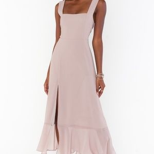 Show Me Your Mumu Claire Dress Midi Soft Beige Chiffon